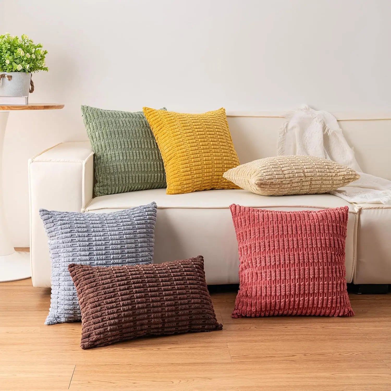 Pack of 2 Corduroy Decorative Throw Pillow Covers 18X18 Inchsoft Boho Striped Pillow Covers Modern Farmhouse Home Decor for Sofa Living Room Couch Bed(Sage Green)