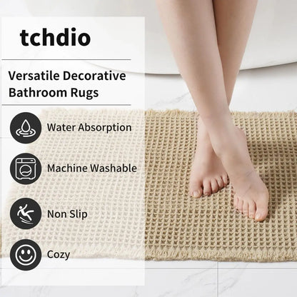 Grid Design Mat Set, 2 Counts/Set Non-Slip Rectangle Mat, Absorbent Rug for Home Hotel Bathroom Kitchen Decor, Bathroom Decorative Mat, Water Absorbent Rug