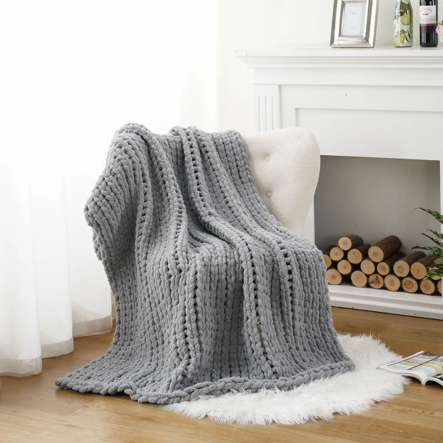 Battilo I Handmade Cable Knit Crochet Blanket, Spring Cozy Rope Knot Chunky Throw Blankets for Couch Home Decor,50"X60"