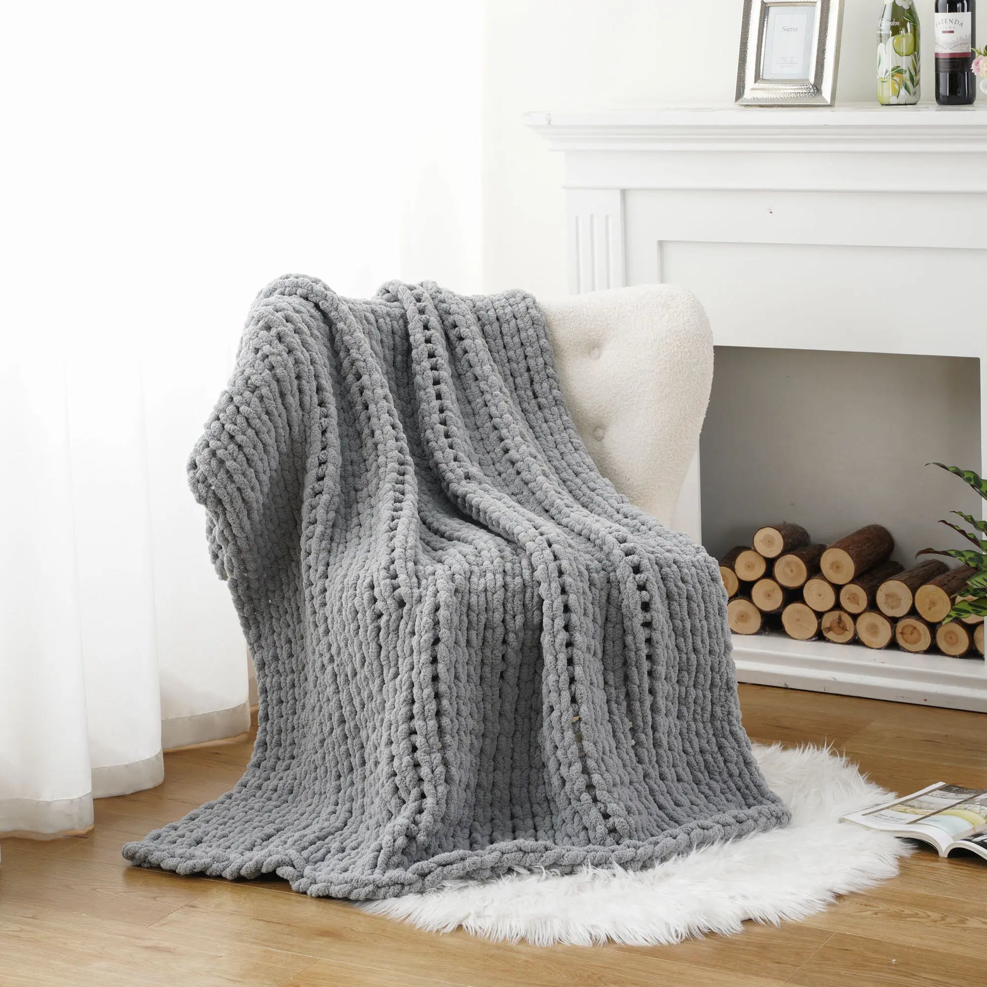 Battilo I Handmade Cable Knit Crochet Blanket, Spring Cozy Rope Knot Chunky Throw Blankets for Couch Home Decor,50"X60"