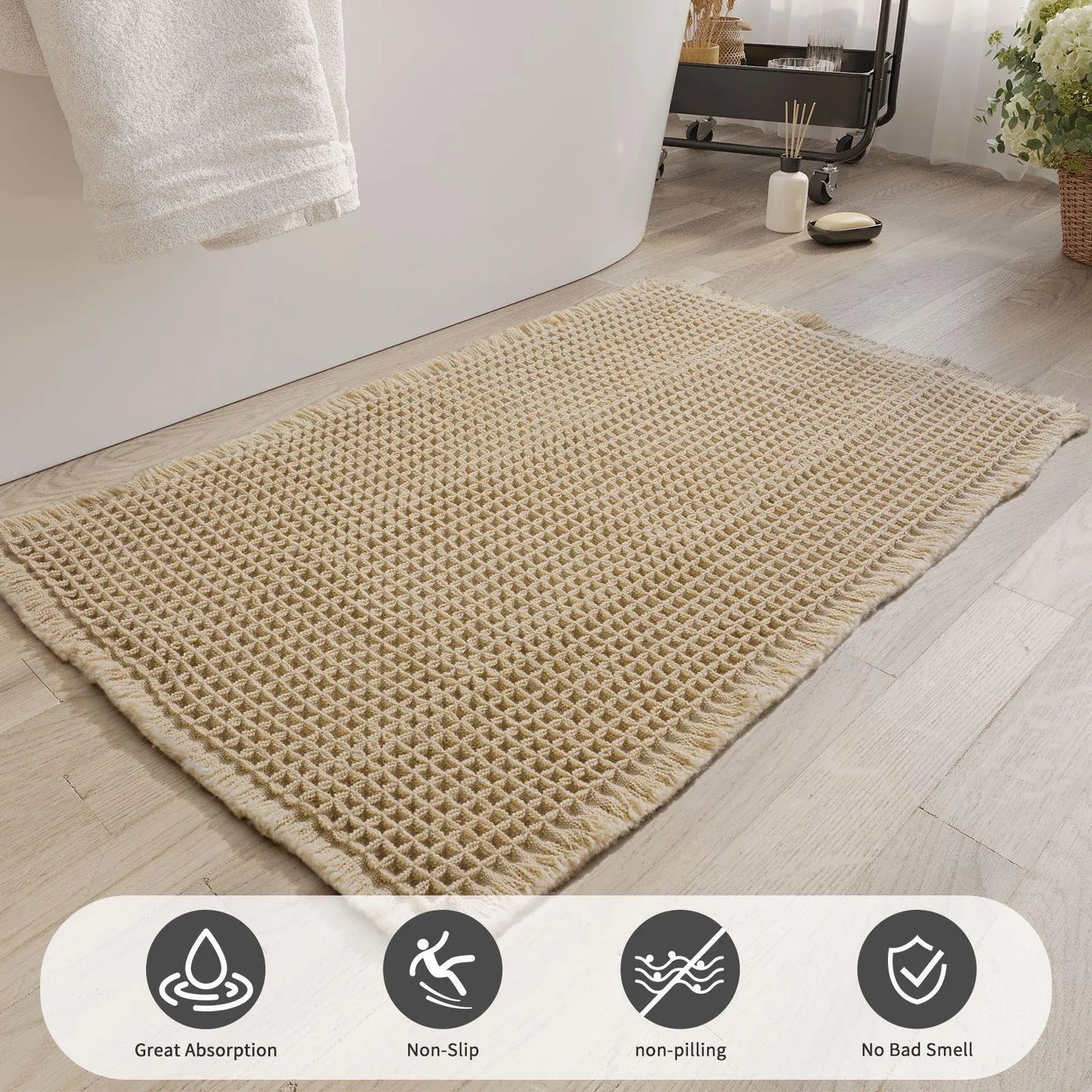 Grid Design Mat Set, 2 Counts/Set Non-Slip Rectangle Mat, Absorbent Rug for Home Hotel Bathroom Kitchen Decor, Bathroom Decorative Mat, Water Absorbent Rug