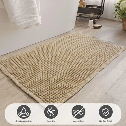 Grid Design Mat Set, 2 Counts/Set Non-Slip Rectangle Mat, Absorbent Rug for Home Hotel Bathroom Kitchen Decor, Bathroom Decorative Mat, Water Absorbent Rug