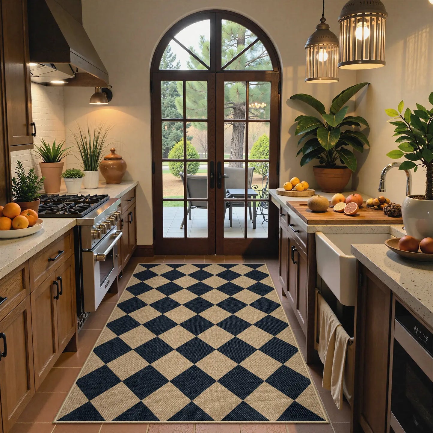 Lahome Checkered Easy Jute Runner Rug, Hallway Kitchen Runner Rug Non Slip Washable Outdoor Carpet for Entryway Indoor, Checkerboard Indoor Outdoor Carpet for Hallway Entry