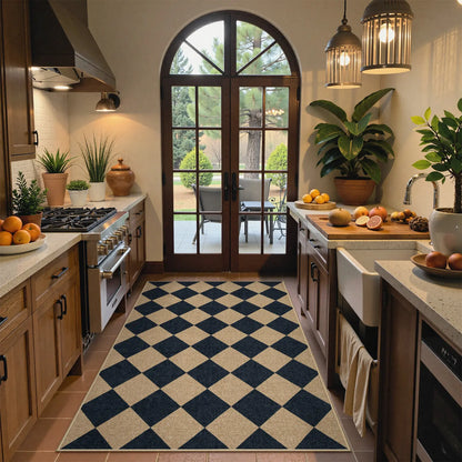 Lahome Checkered Easy Jute Runner Rug, Hallway Kitchen Runner Rug Non Slip Washable Outdoor Carpet for Entryway Indoor, Checkerboard Indoor Outdoor Carpet for Hallway Entry