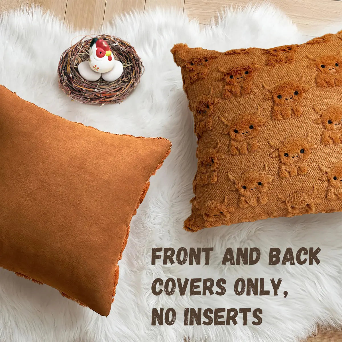 Highland Cow Pillow Covers 18X18 Cow Home Decor Farmhouse Pillow Covers Soft Plush Faux Fur Wool Pillowcases for Sofa Living Room, Gifts for Highland Cattle Lovers