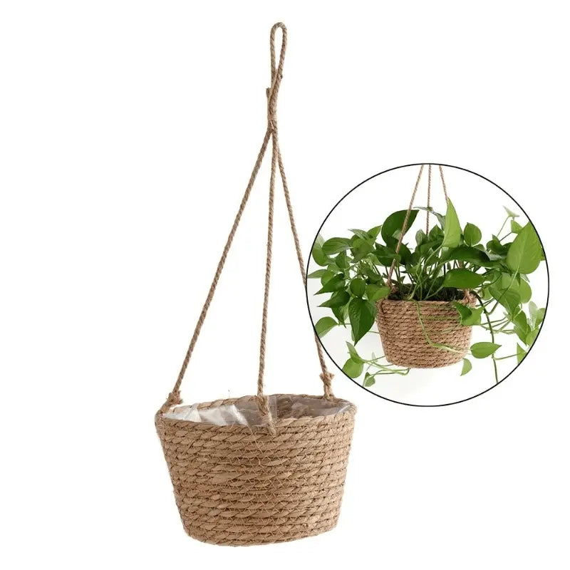 Garden Hanging Planter Macrame Plant Storage Basket Jute Rope Woven Indoor Outdoor Flower Pot Holder Plant Hangers Home Decor Garden Accessories #GLOBAL PICKS