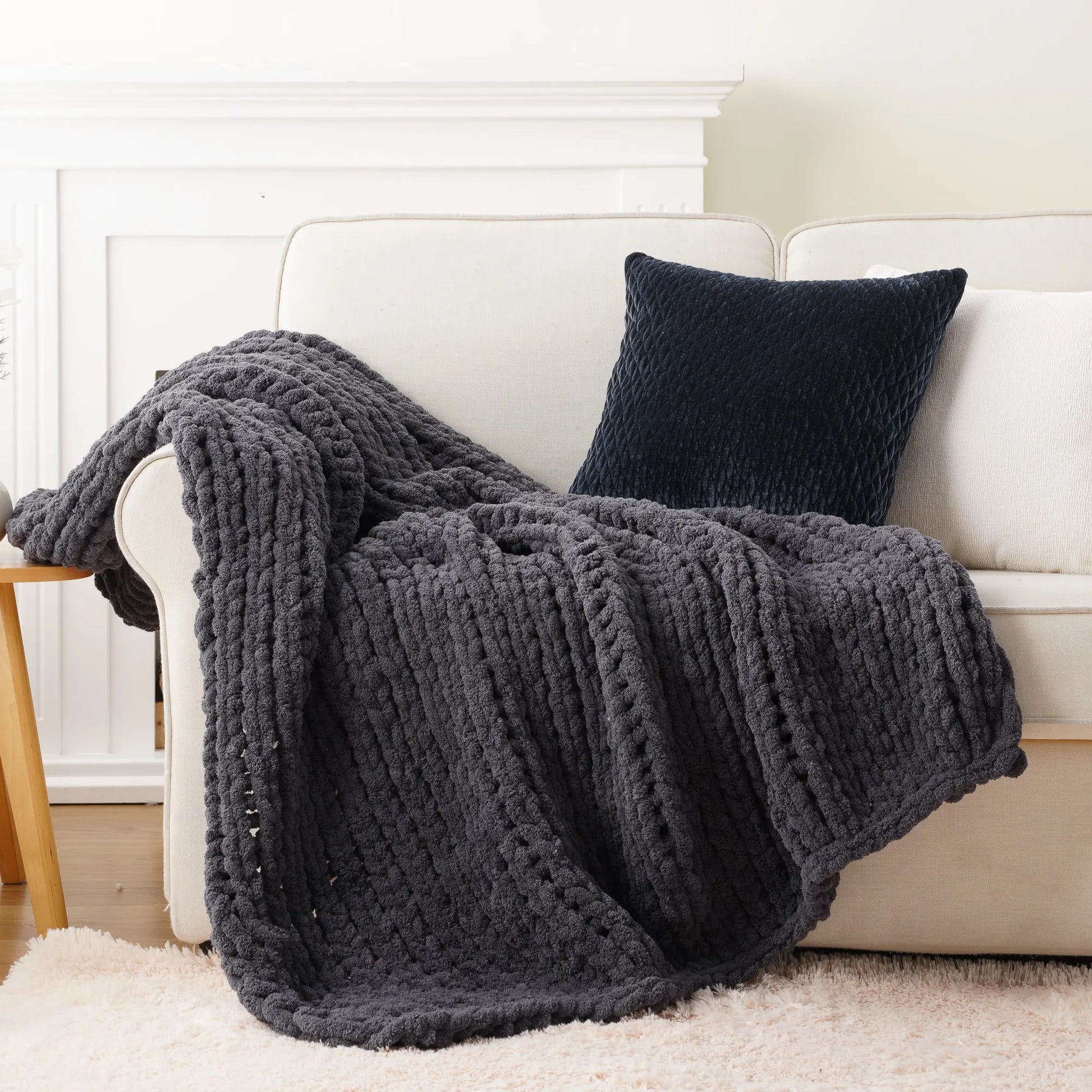 Battilo I Handmade Cable Knit Crochet Blanket, Spring Cozy Rope Knot Chunky Throw Blankets for Couch Home Decor,50"X60"