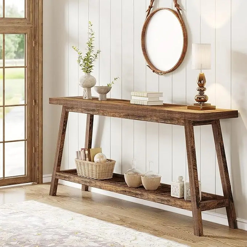 Tribesigns Farmhouse Console Table, 70.9" Entryway Table 2-Tier Sofa Table - Rustic Farmhouse Style