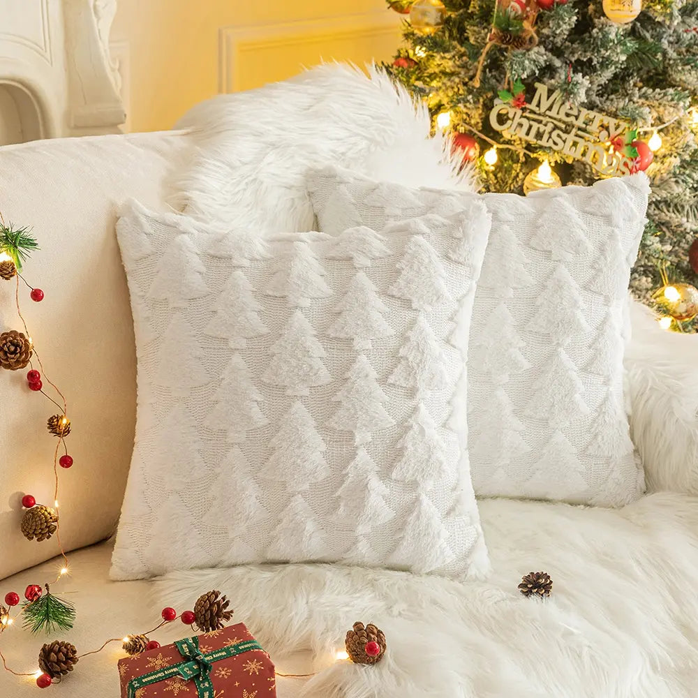 2 Pcs Christmas Tree Decorative Throw Pillow Covers Soft Fluffy Pillowcases for Home Décor Boho Pillow Covers for Couch Bedroom, Cushion Covers
