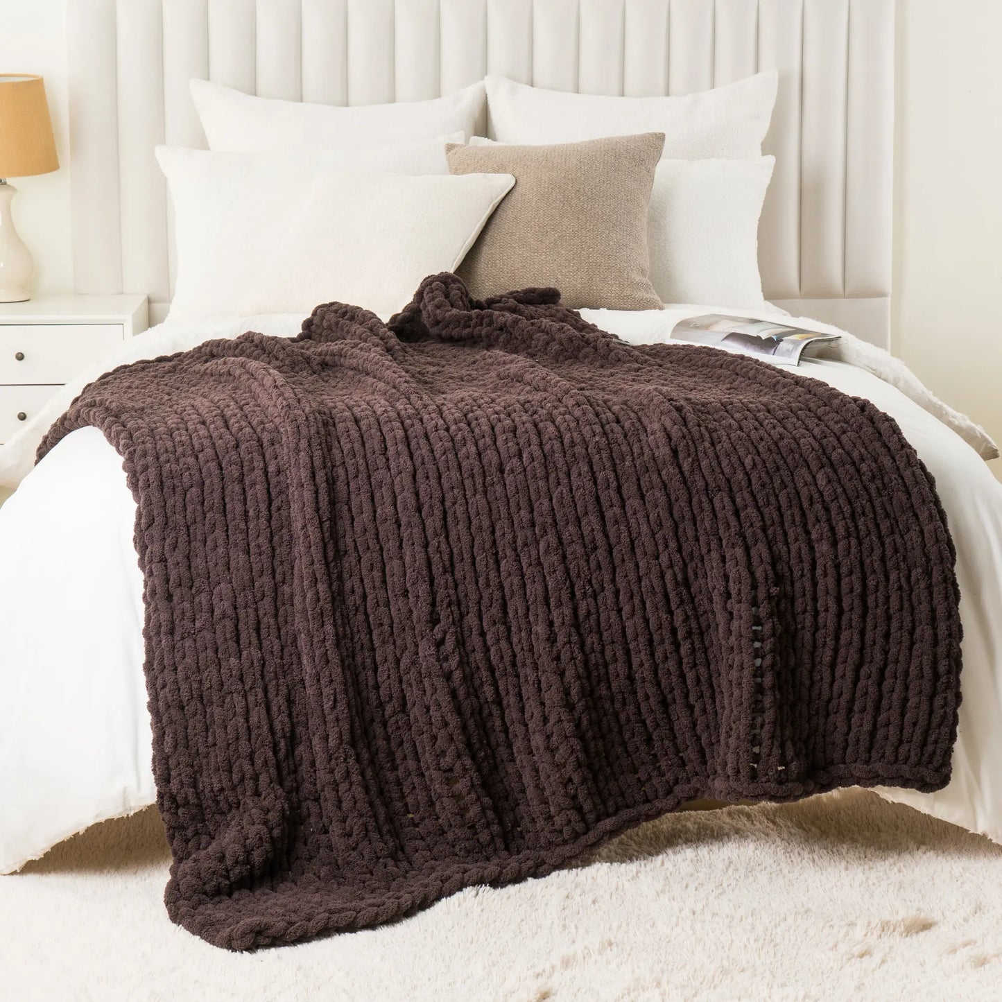 Battilo I Handmade Cable Knit Crochet Blanket, Spring Cozy Rope Knot Chunky Throw Blankets for Couch Home Decor,50"X60"