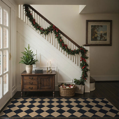 Lahome Checkered Easy Jute Runner Rug, Hallway Kitchen Runner Rug Non Slip Washable Outdoor Carpet for Entryway Indoor, Checkerboard Indoor Outdoor Carpet for Hallway Entry