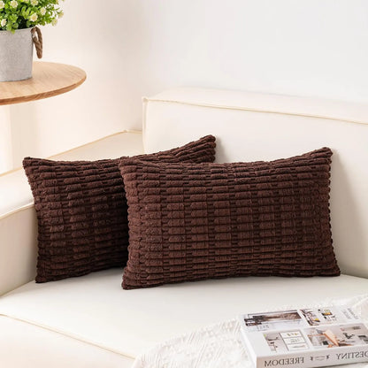 Pack of 2 Corduroy Decorative Throw Pillow Covers 18X18 Inchsoft Boho Striped Pillow Covers Modern Farmhouse Home Decor for Sofa Living Room Couch Bed(Sage Green)