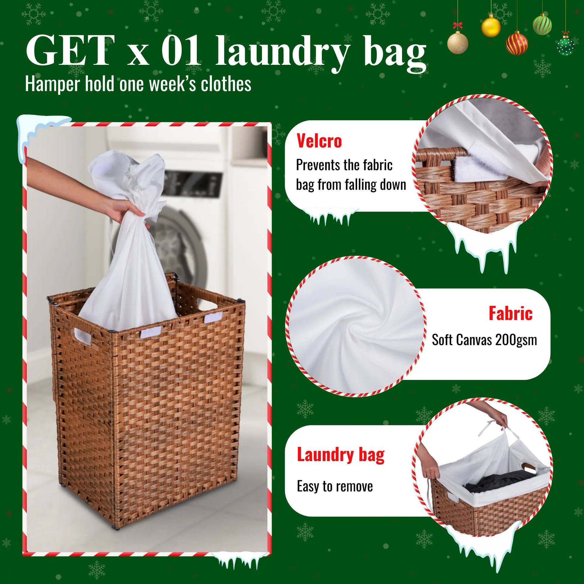 Laundry Hamper with Lid PE Rattan Powder Coating Frame Clothes Hampers with 01 Removable Bags, 100L, Bulldog Hitch Basket Storage Organize Furniture