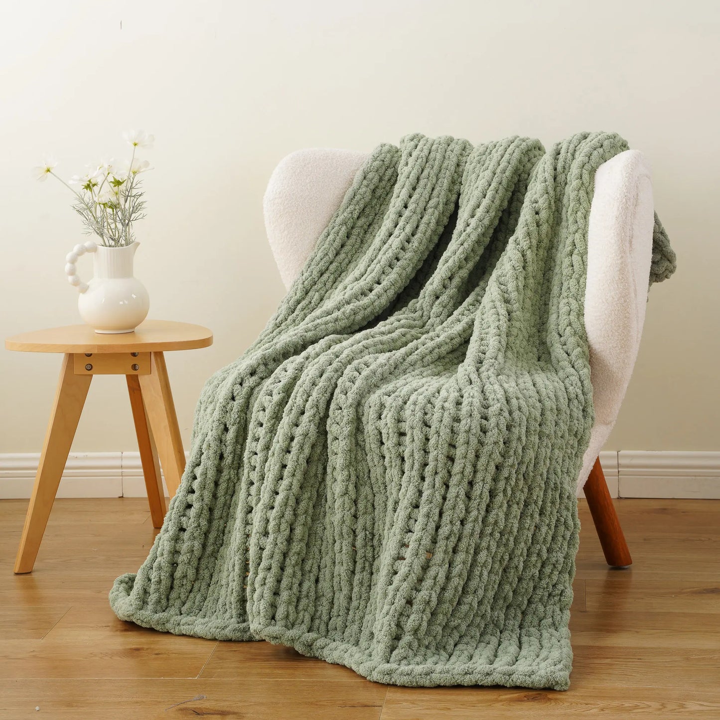 Battilo I Handmade Cable Knit Crochet Blanket, Spring Cozy Rope Knot Chunky Throw Blankets for Couch Home Decor,50"X60"