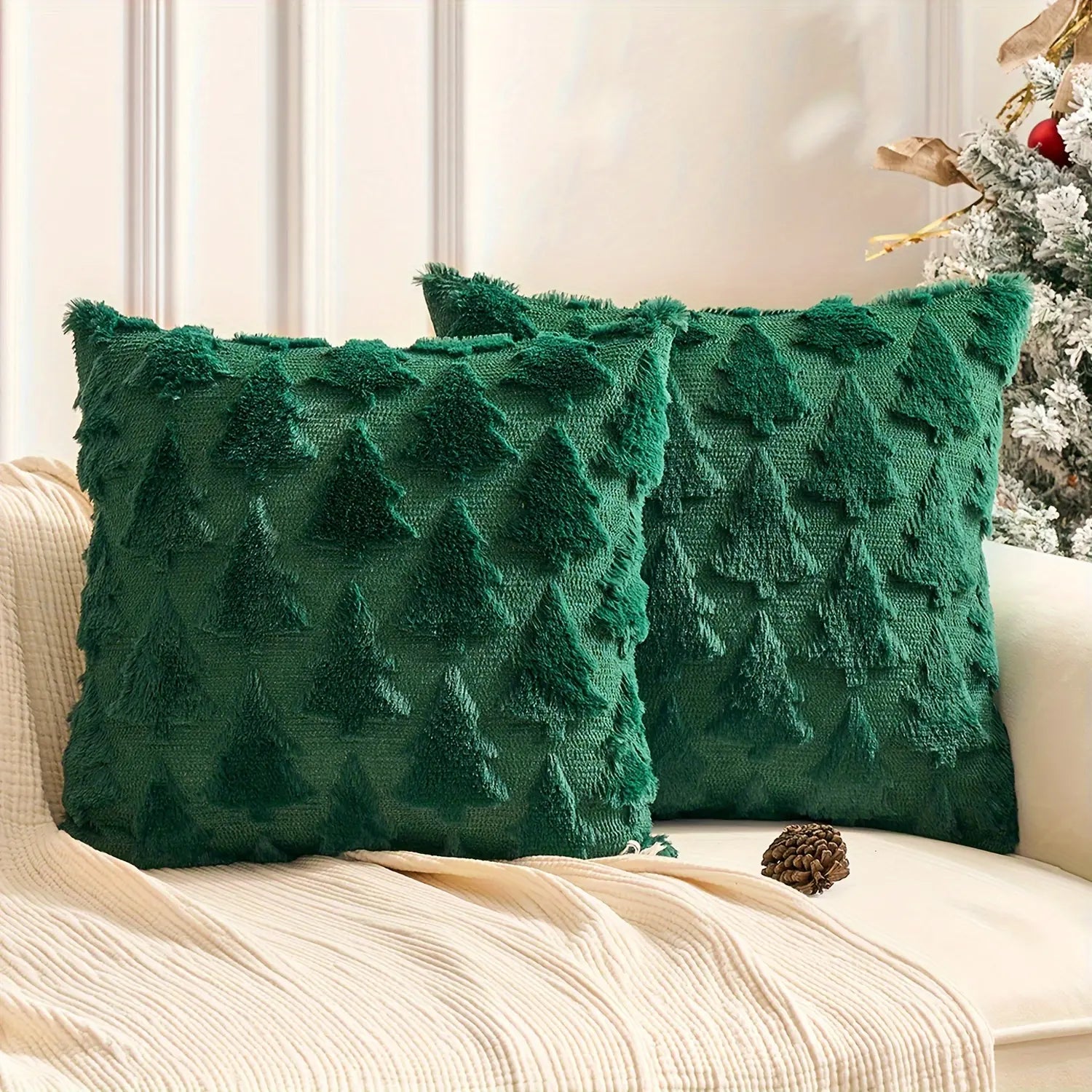2 Pcs Christmas Tree Decorative Throw Pillow Covers Soft Fluffy Pillowcases for Home Décor Boho Pillow Covers for Couch Bedroom, Cushion Covers