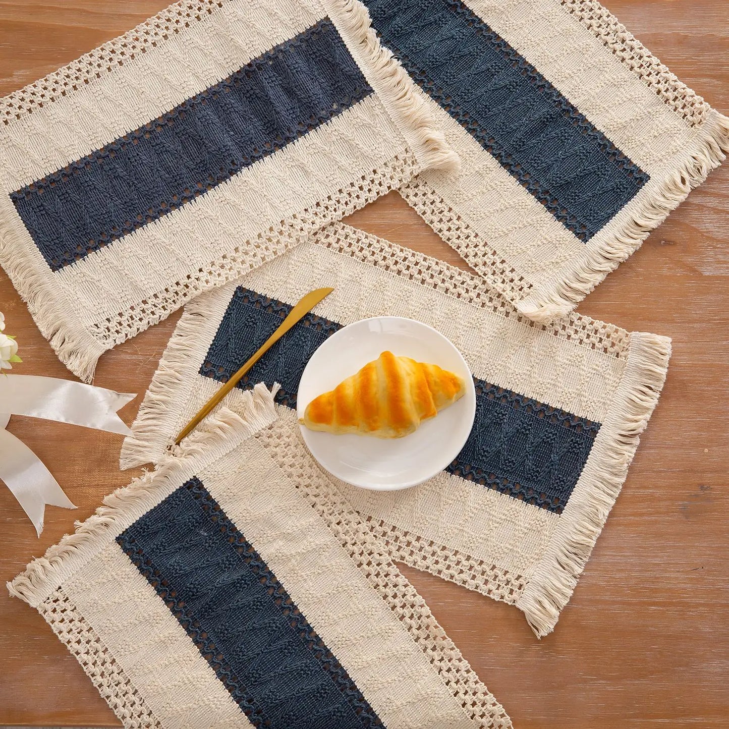 4/6Pcs Boho Macrame Placemats Set Handmade Cotton Woven Modern Farmhouse Placemats for Dining Table Kitchen Wedding Party Decor