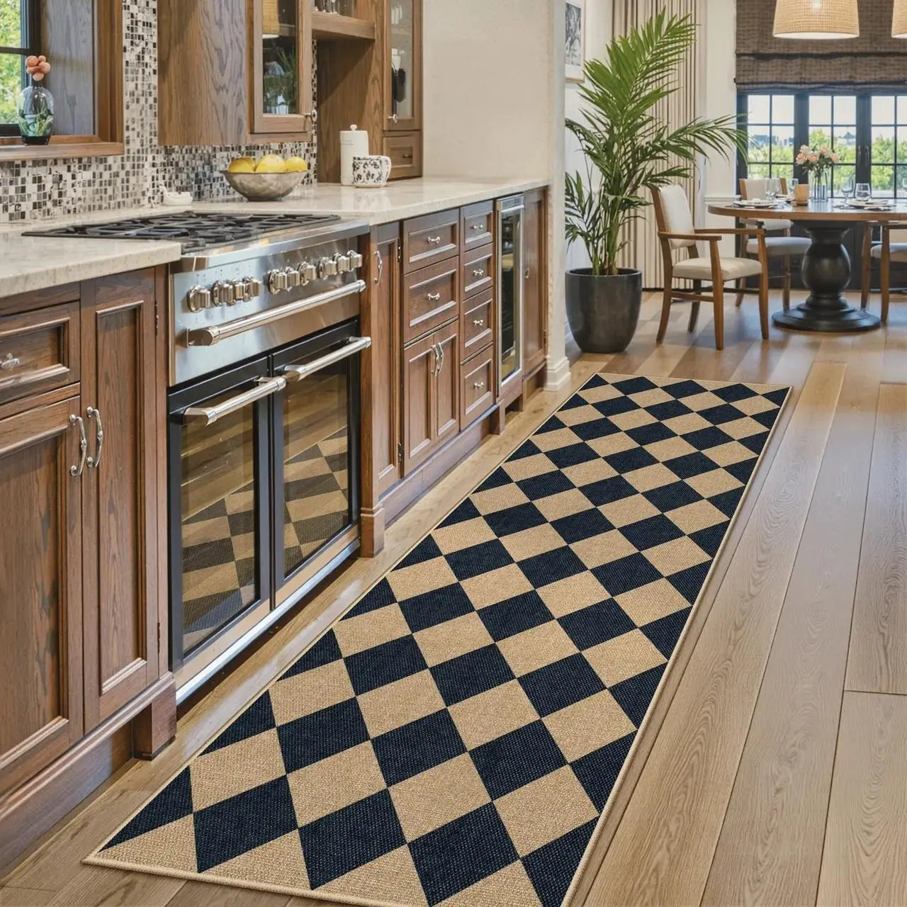 Lahome Checkered Easy Jute Runner Rug, Hallway Kitchen Runner Rug Non Slip Washable Outdoor Carpet for Entryway Indoor, Checkerboard Indoor Outdoor Carpet for Hallway Entry
