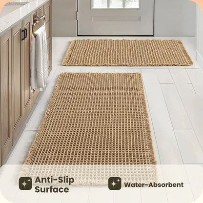 Grid Design Mat Set, 2 Counts/Set Non-Slip Rectangle Mat, Absorbent Rug for Home Hotel Bathroom Kitchen Decor, Bathroom Decorative Mat, Water Absorbent Rug