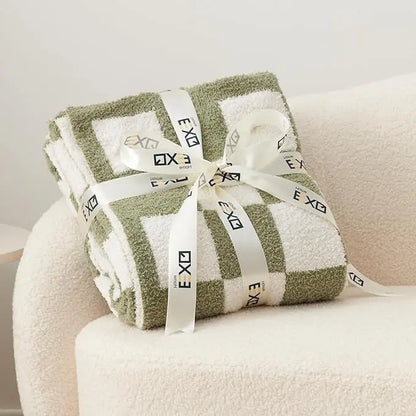 Home Checkered Knitted Throw Blanket - Cozy Fluffy Plaid Blanket for Couch, Bed, and Sofa - Warm Soft Sage Green Design, 50" x 60" for All Seasons