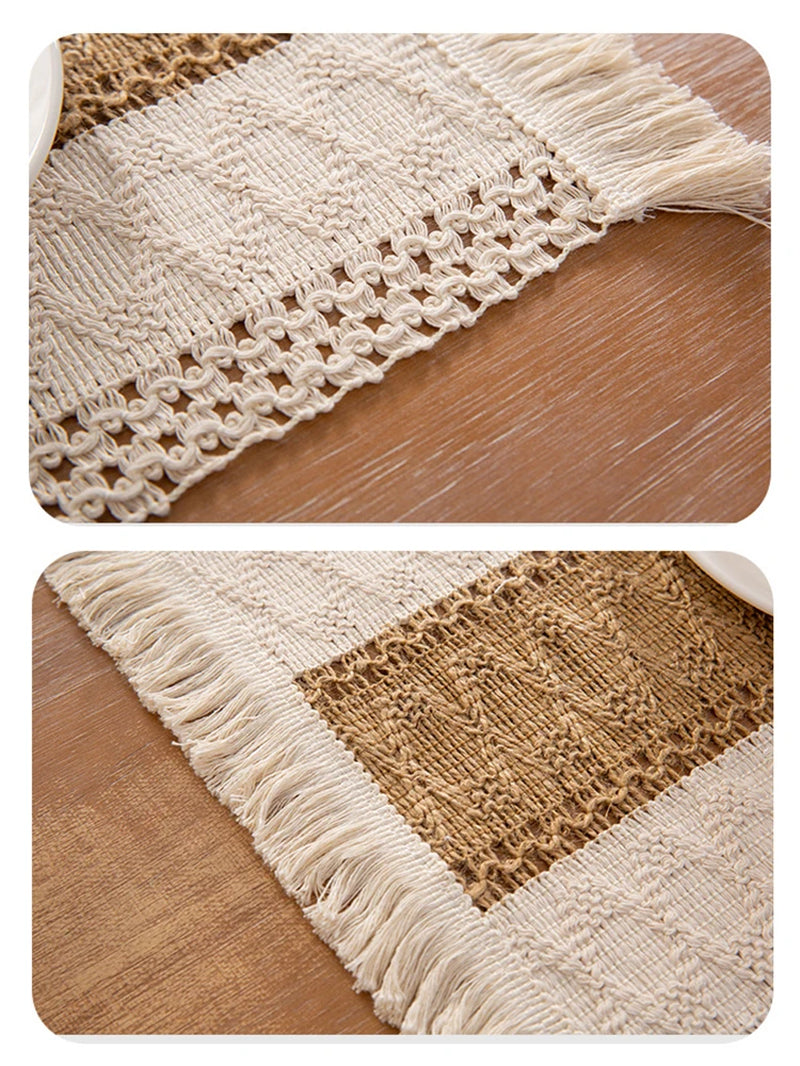 4/6Pcs Boho Macrame Placemats Set Handmade Cotton Woven Modern Farmhouse Placemats for Dining Table Kitchen Wedding Party Decor
