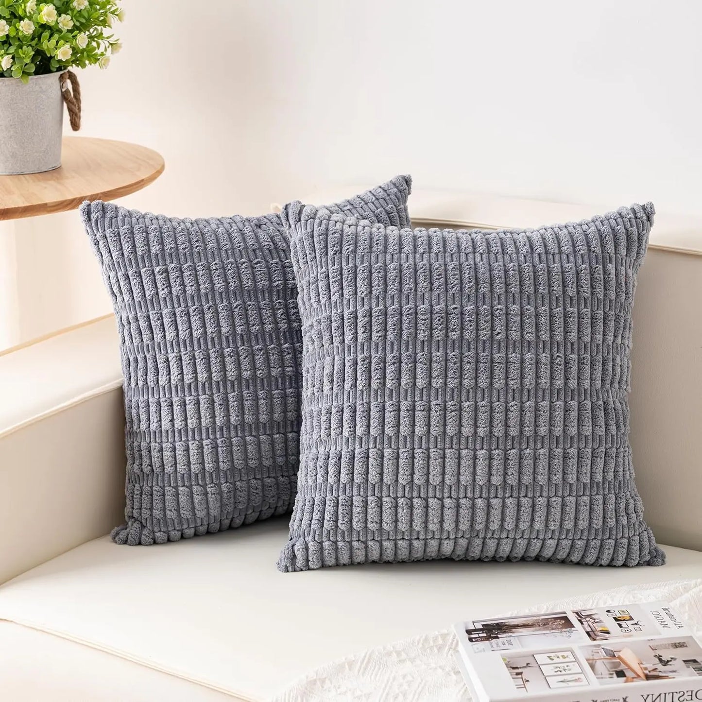 Pack of 2 Corduroy Decorative Throw Pillow Covers 18X18 Inchsoft Boho Striped Pillow Covers Modern Farmhouse Home Decor for Sofa Living Room Couch Bed(Sage Green)