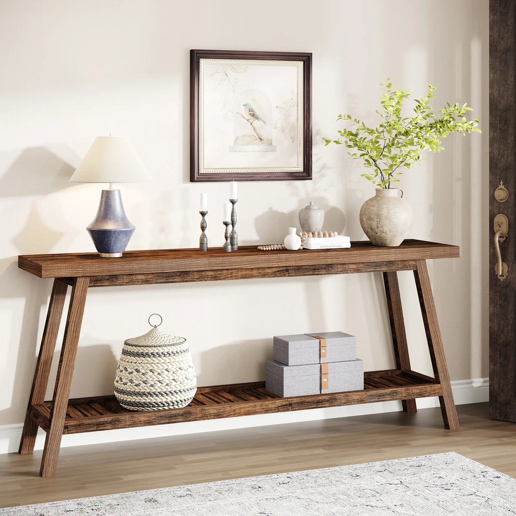 Tribesigns Farmhouse Console Table, 70.9" Entryway Table 2-Tier Sofa Table - Rustic Farmhouse Style