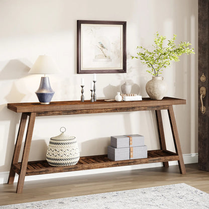 Tribesigns Farmhouse Console Table, 70.9" Entryway Table 2-Tier Sofa Table - Rustic Farmhouse Style