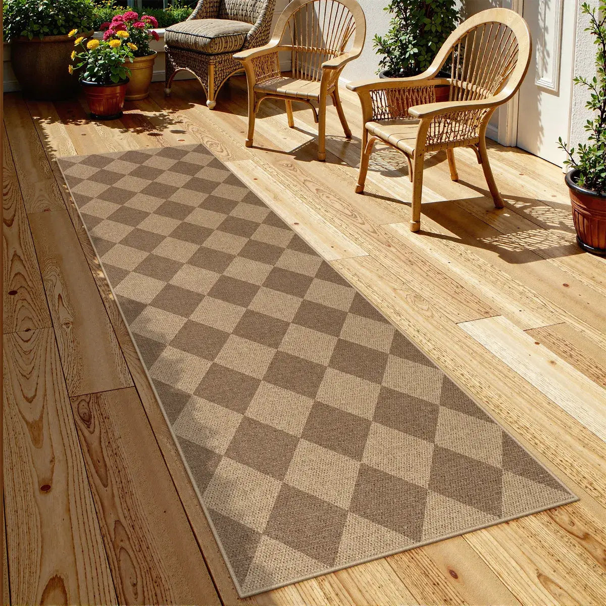 Lahome Checkered Easy Jute Runner Rug, Hallway Kitchen Runner Rug Non Slip Washable Outdoor Carpet for Entryway Indoor, Checkerboard Indoor Outdoor Carpet for Hallway Entry