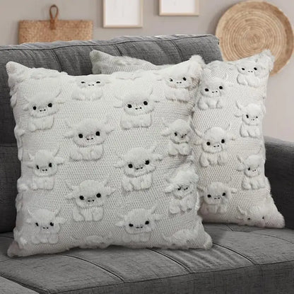 Highland Cow Pillow Covers 18X18 Cow Home Decor Farmhouse Pillow Covers Soft Plush Faux Fur Wool Pillowcases for Sofa Living Room, Gifts for Highland Cattle Lovers