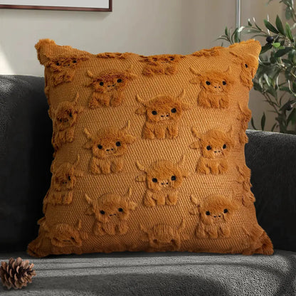 Highland Cow Pillow Covers 18X18 Cow Home Decor Farmhouse Pillow Covers Soft Plush Faux Fur Wool Pillowcases for Sofa Living Room, Gifts for Highland Cattle Lovers