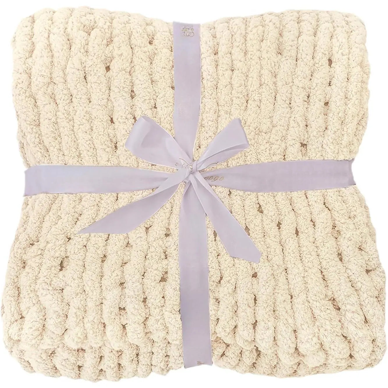 Chunky Knit Throw Blanket for Couch, 40X60 Inches, 100% Hand Knitted with Thick Jumbo Chenille Yarn, Cozy Soft Large Rope Knot Cable Crochet Blankets for Sofa Bed Living Room, Beige