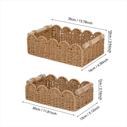 Handwoven Storage Basket with Fan Edge Design, Rattan Basket, Wicker Storage Basket, Natural Material for Toilet Tank Top Shelf, Bathroom Living Room Bedroom Decor Accessories, Handmade Rattan Baskets