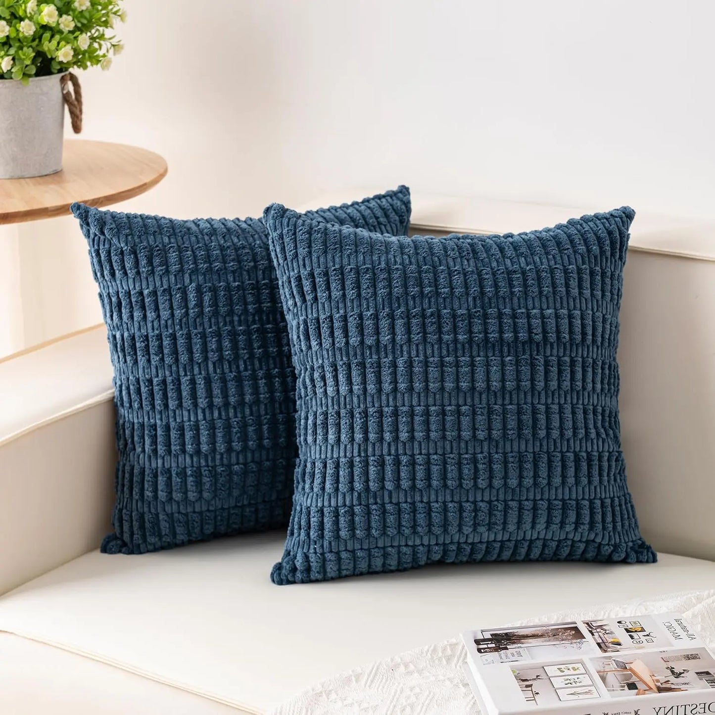 Pack of 2 Corduroy Decorative Throw Pillow Covers 18X18 Inchsoft Boho Striped Pillow Covers Modern Farmhouse Home Decor for Sofa Living Room Couch Bed(Sage Green)