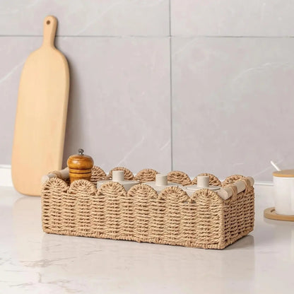 Handwoven Storage Basket with Fan Edge Design, Rattan Basket, Wicker Storage Basket, Natural Material for Toilet Tank Top Shelf, Bathroom Living Room Bedroom Decor Accessories, Handmade Rattan Baskets