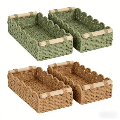 Handwoven Storage Basket with Fan Edge Design, Rattan Basket, Wicker Storage Basket, Natural Material for Toilet Tank Top Shelf, Bathroom Living Room Bedroom Decor Accessories, Handmade Rattan Baskets