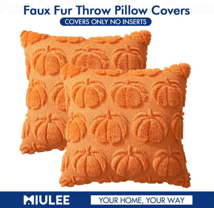 Set of 2 Fall Throw Pillow Covers 18X18 Pumpkin Design – Cozy Autumn Decor for Sofa, Couch & Porch