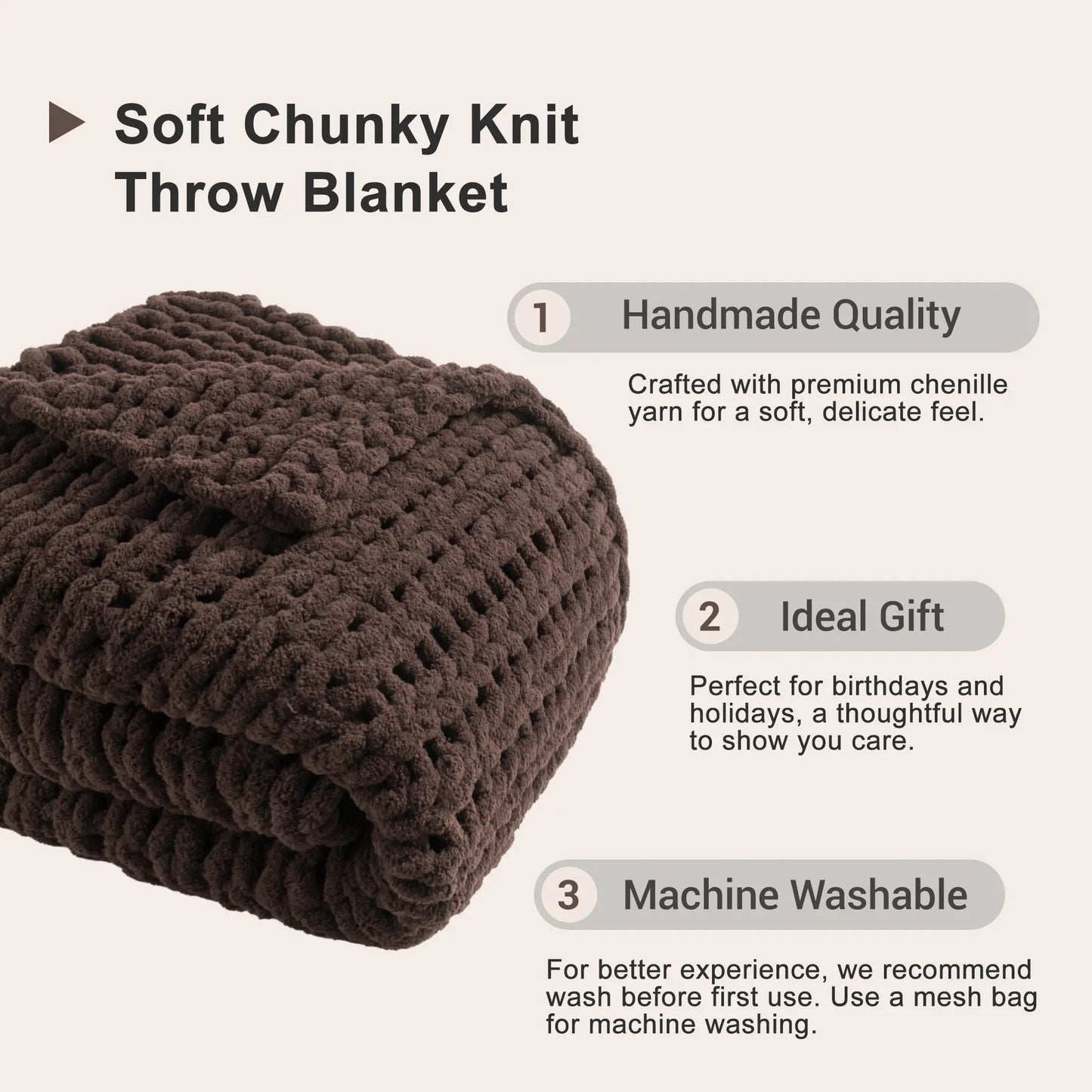 Battilo I Handmade Cable Knit Crochet Blanket, Spring Cozy Rope Knot Chunky Throw Blankets for Couch Home Decor,50"X60"