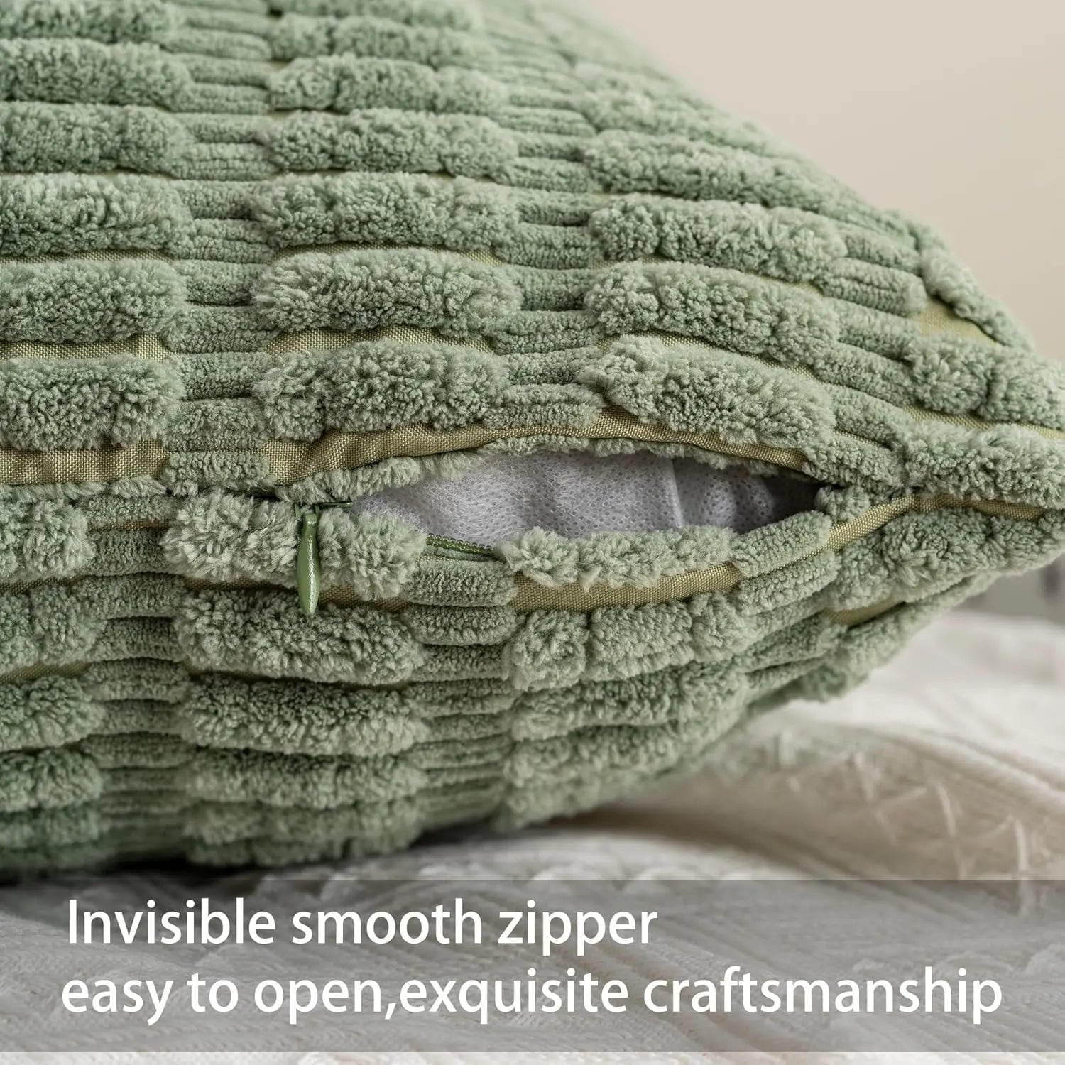Pack of 2 Corduroy Decorative Throw Pillow Covers 18X18 Inchsoft Boho Striped Pillow Covers Modern Farmhouse Home Decor for Sofa Living Room Couch Bed(Sage Green)