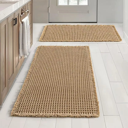 Grid Design Mat Set, 2 Counts/Set Non-Slip Rectangle Mat, Absorbent Rug for Home Hotel Bathroom Kitchen Decor, Bathroom Decorative Mat, Water Absorbent Rug