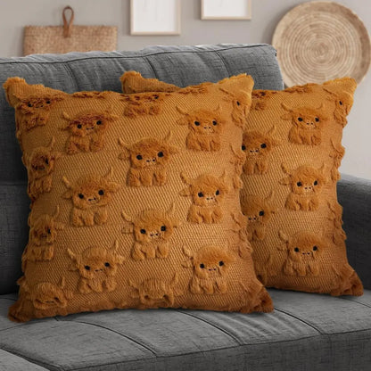 Highland Cow Pillow Covers 18X18 Cow Home Decor Farmhouse Pillow Covers Soft Plush Faux Fur Wool Pillowcases for Sofa Living Room, Gifts for Highland Cattle Lovers