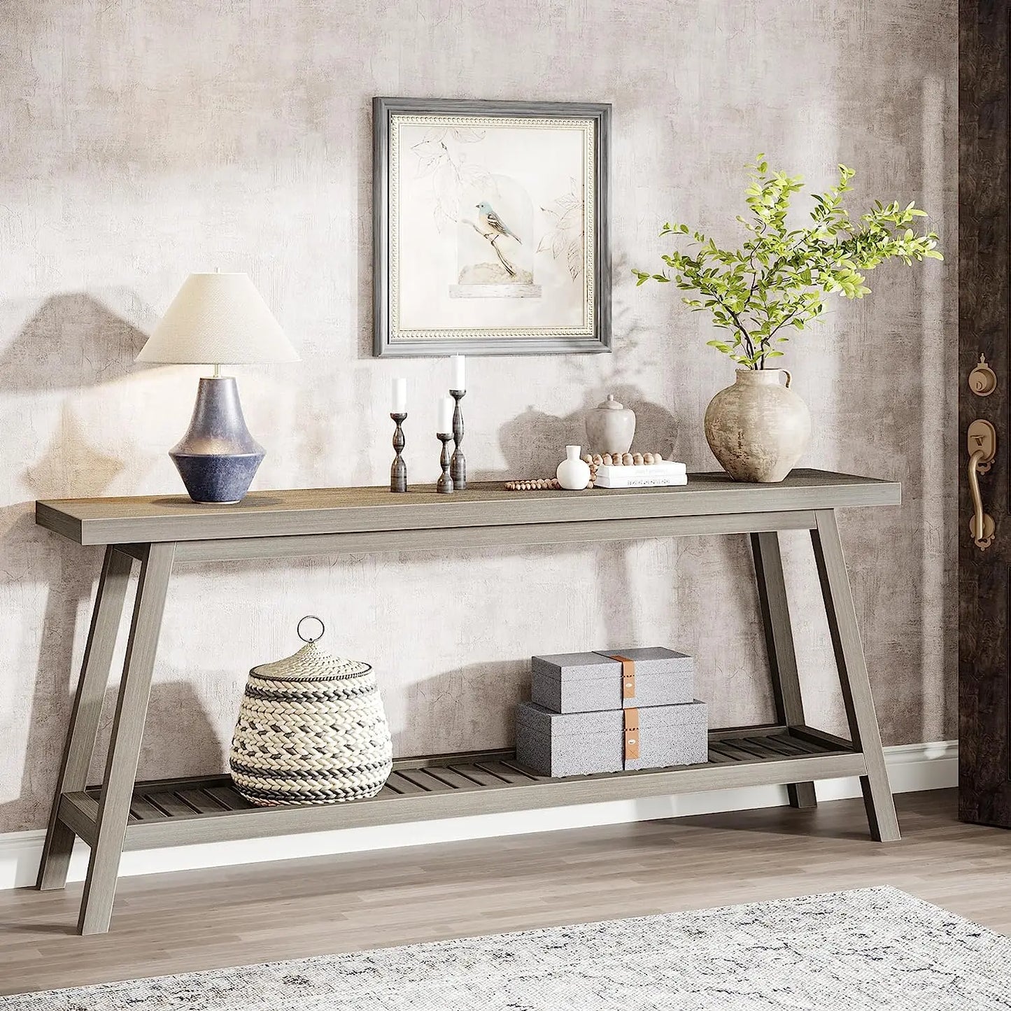 Tribesigns Farmhouse Console Table, 70.9" Entryway Table 2-Tier Sofa Table - Rustic Farmhouse Style