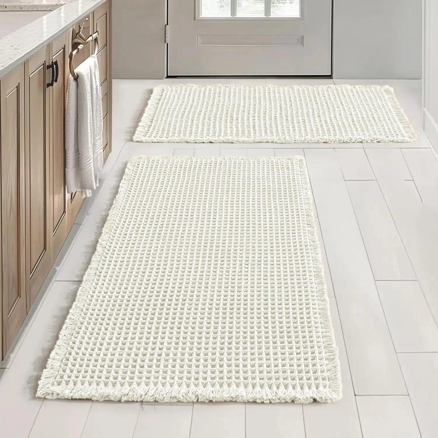 Grid Design Mat Set, 2 Counts/Set Non-Slip Rectangle Mat, Absorbent Rug for Home Hotel Bathroom Kitchen Decor, Bathroom Decorative Mat, Water Absorbent Rug