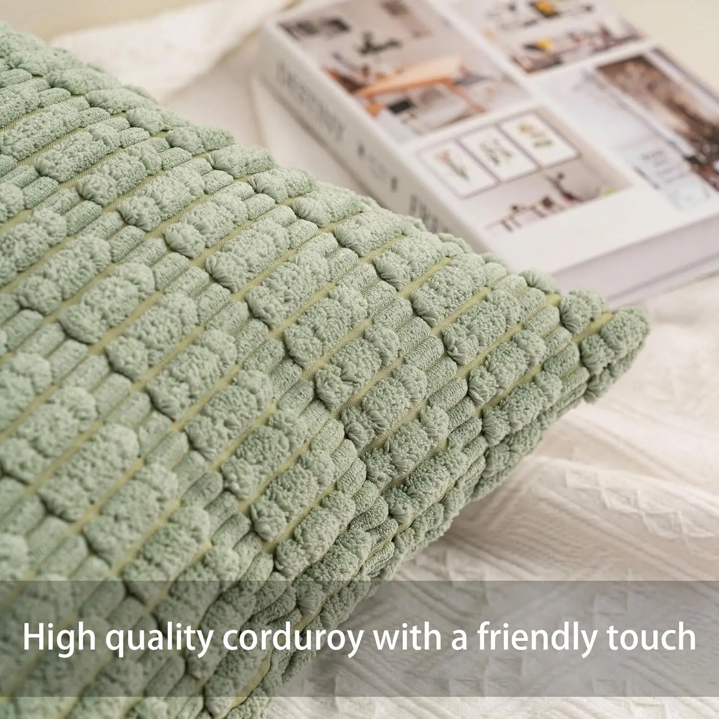 Pack of 2 Corduroy Decorative Throw Pillow Covers 18X18 Inchsoft Boho Striped Pillow Covers Modern Farmhouse Home Decor for Sofa Living Room Couch Bed(Sage Green)
