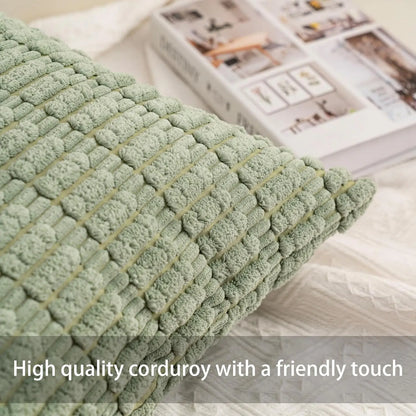 Pack of 2 Corduroy Decorative Throw Pillow Covers 18X18 Inchsoft Boho Striped Pillow Covers Modern Farmhouse Home Decor for Sofa Living Room Couch Bed(Sage Green)