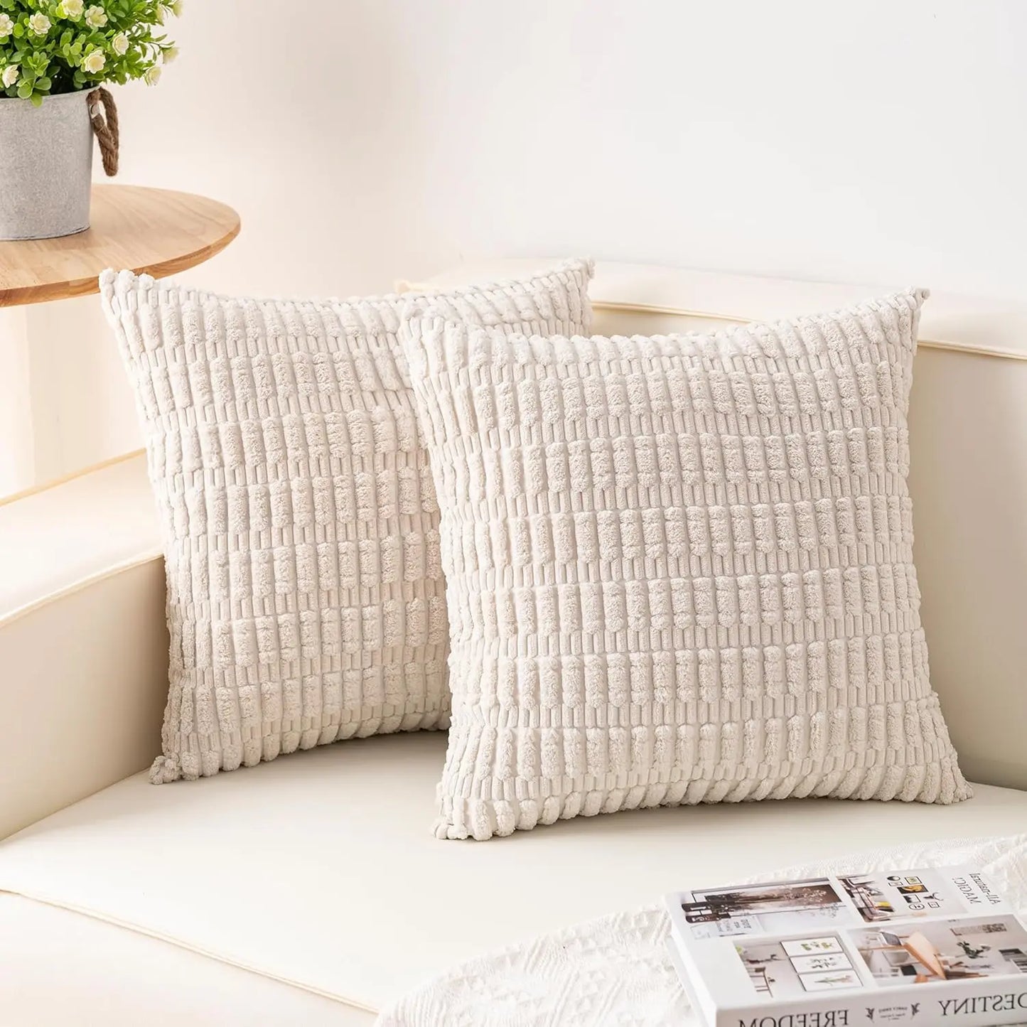 Pack of 2 Corduroy Decorative Throw Pillow Covers 18X18 Inchsoft Boho Striped Pillow Covers Modern Farmhouse Home Decor for Sofa Living Room Couch Bed(Sage Green)
