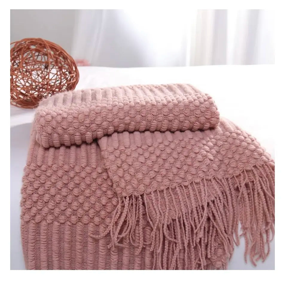 Pink Cozy Textured Knitted Blanket Throw Big Blanket
