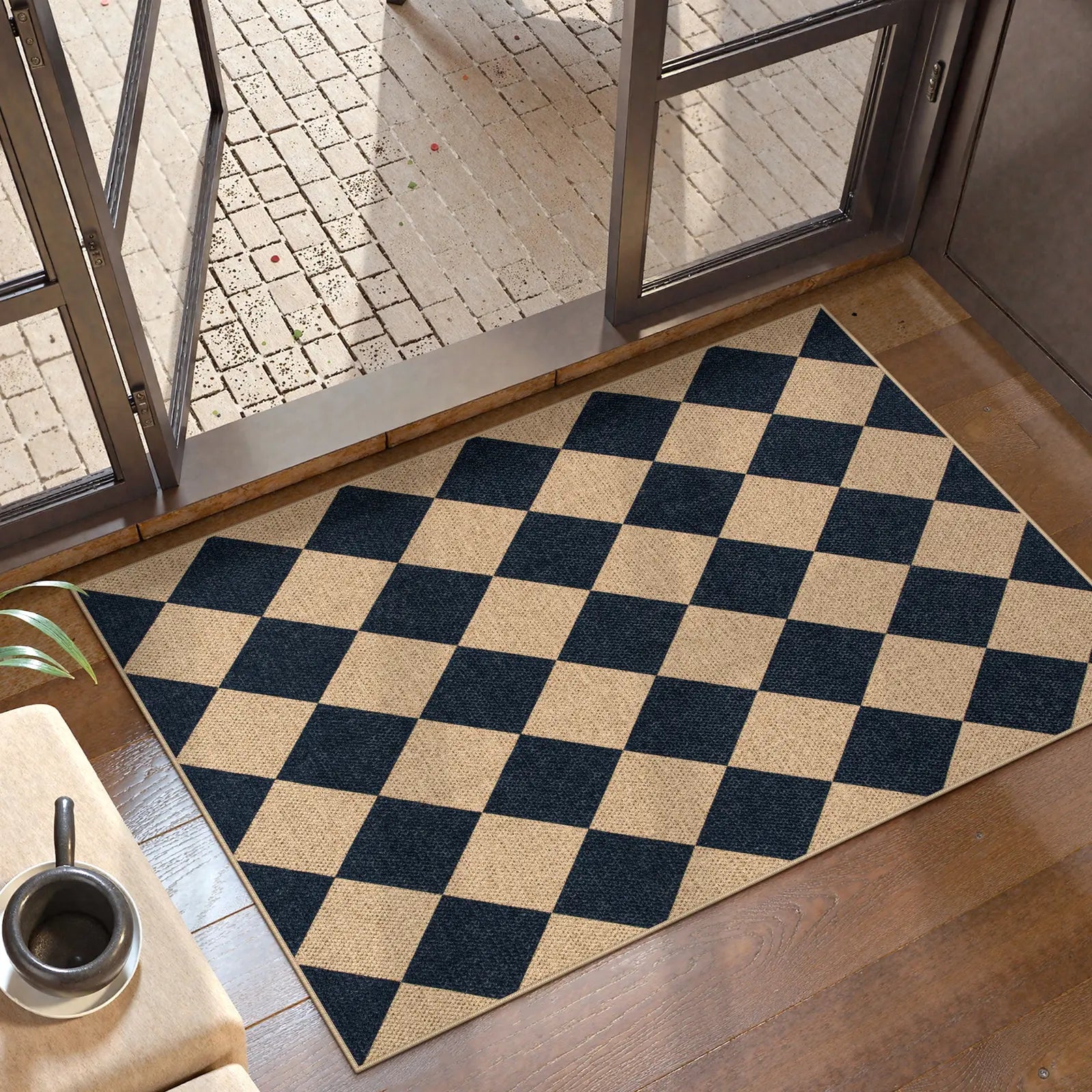 Lahome Checkered Easy Jute Runner Rug, Hallway Kitchen Runner Rug Non Slip Washable Outdoor Carpet for Entryway Indoor, Checkerboard Indoor Outdoor Carpet for Hallway Entry