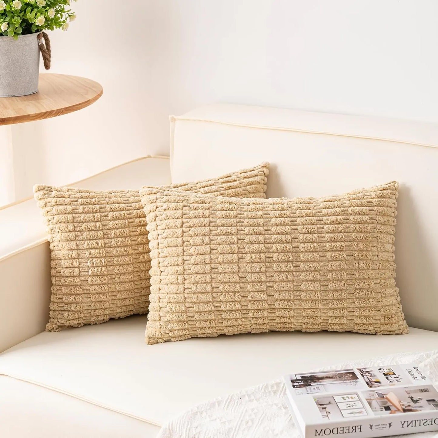 Pack of 2 Corduroy Decorative Throw Pillow Covers 18X18 Inchsoft Boho Striped Pillow Covers Modern Farmhouse Home Decor for Sofa Living Room Couch Bed(Sage Green)