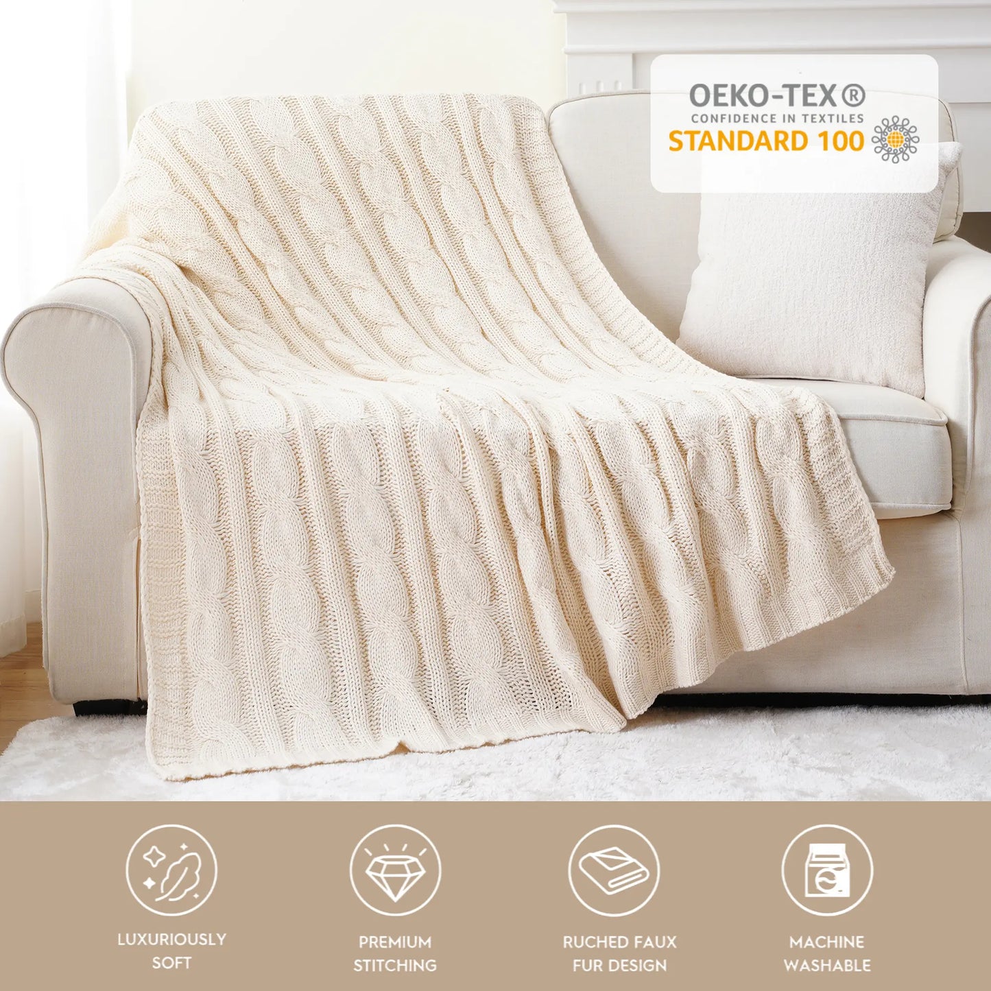Battilo Nordic Knitted Throw Blanket - Ultra-Soft Twisted Acrylic, Lightweight & Breathable, 50"x60", Machine Washable, Ideal for Bed & Living Room, Perfect Mother's Day Gift
