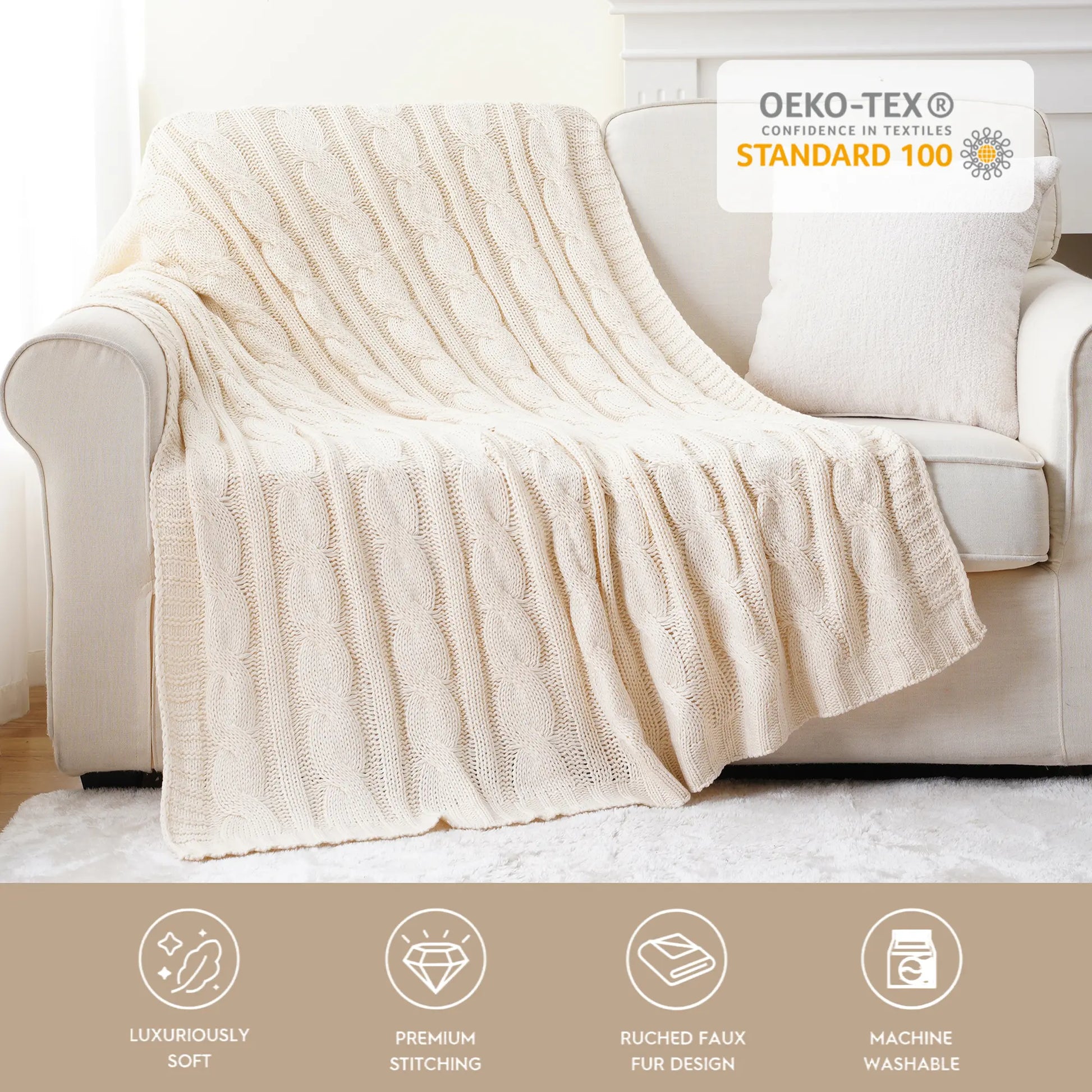 Battilo Nordic Knitted Throw Blanket - Ultra-Soft Twisted Acrylic, Lightweight & Breathable, 50"x60", Machine Washable, Ideal for Bed & Living Room, Perfect Mother's Day Gift